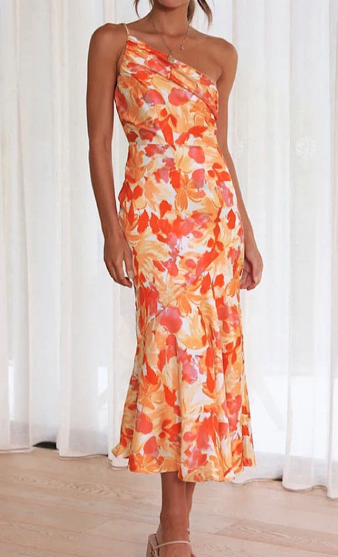 One shoulder floral print dress  Shop One Place