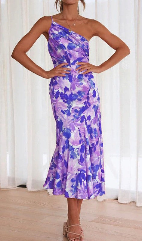 One shoulder floral print dress  Shop One Place