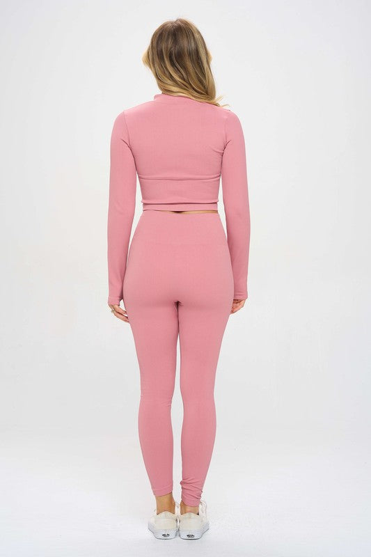 Seamless Ribbed Tracksuit Zip-up Two-Piece Set