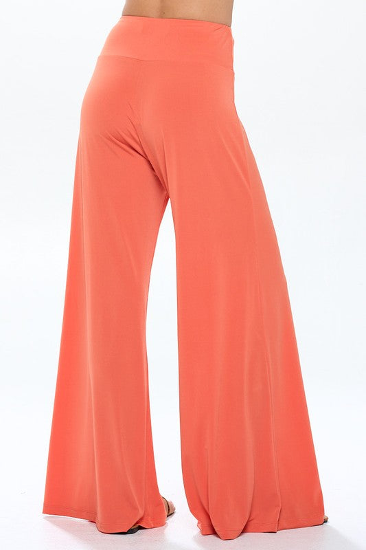 Made in USA Orange Solid Wide Leg Pants w Thick Waistband