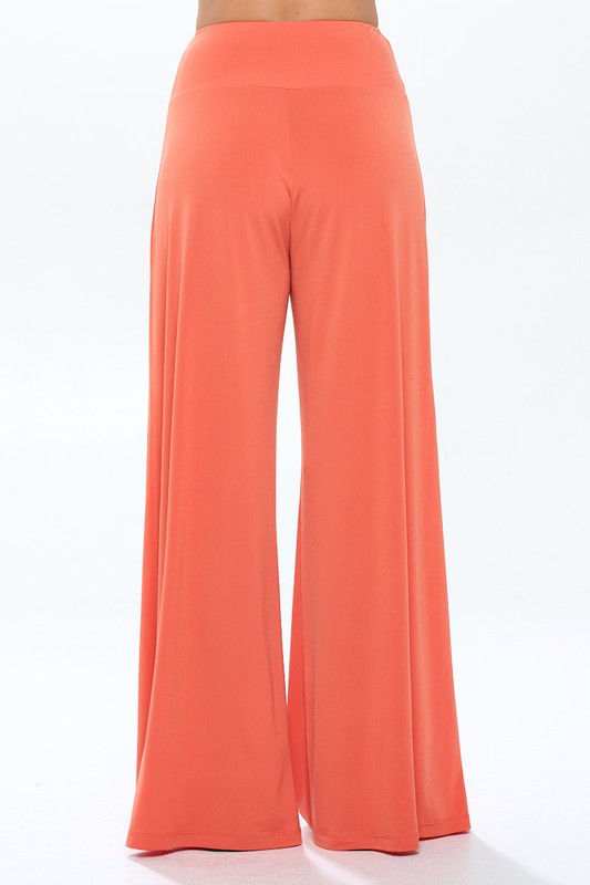 Made in USA Orange Solid Wide Leg Pants w Thick Waistband