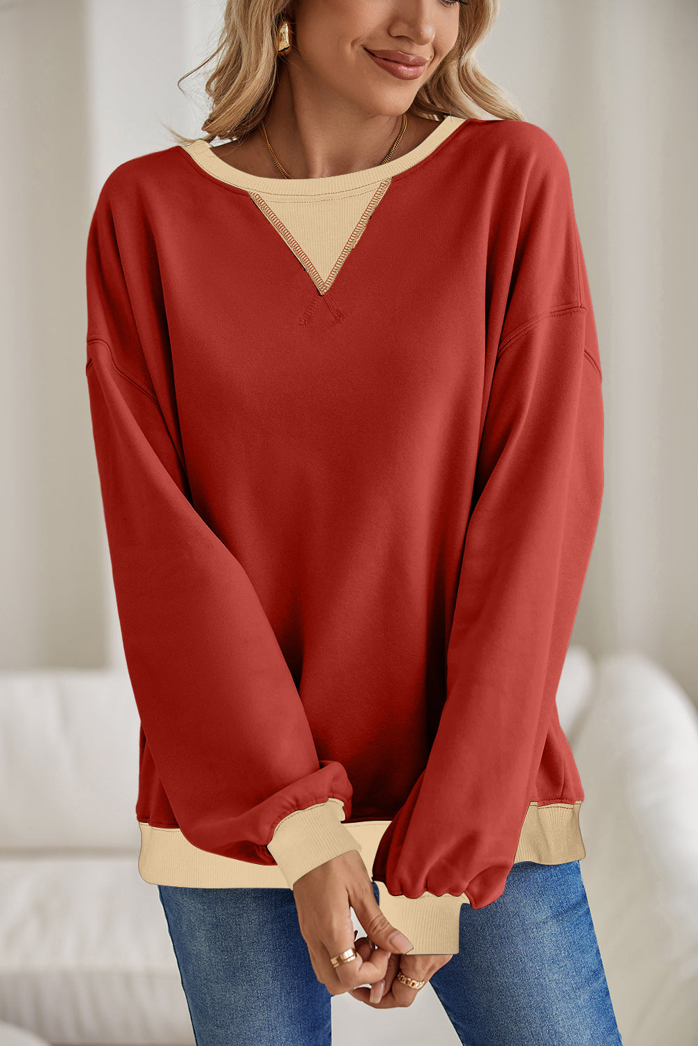 Drop Shoulder Crewneck Oversized Sweatshirt  Shop One Place