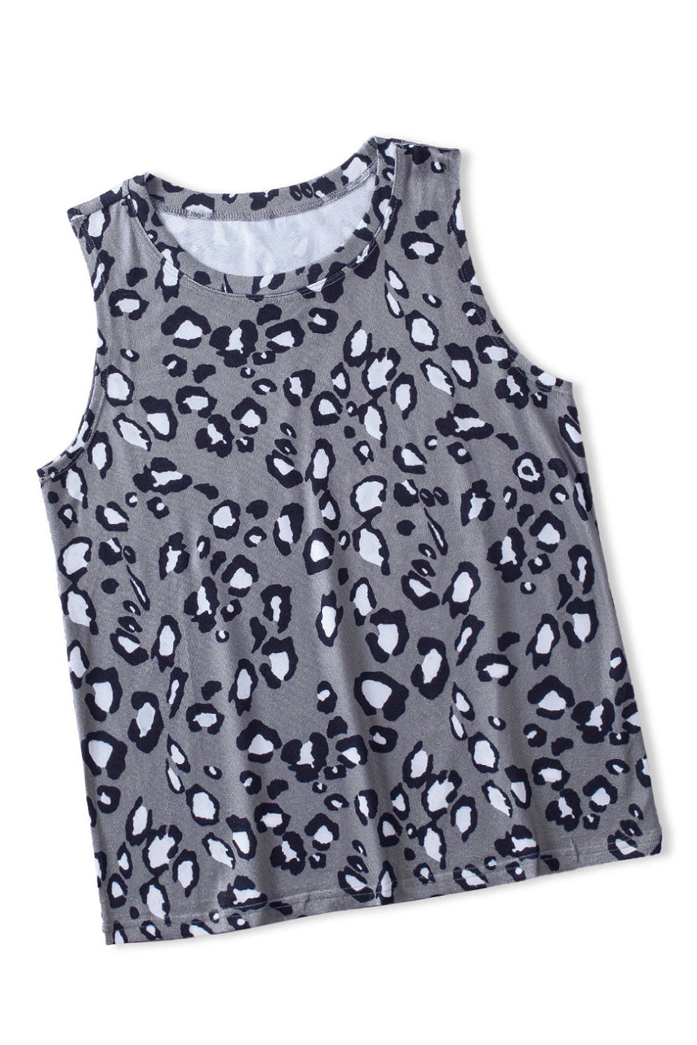 Dark Blue Cheetah Print Crew Neck Tank Top