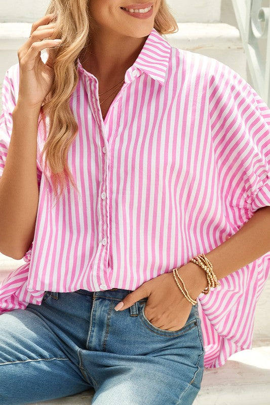 Stripe Button Up Dolman Shirt