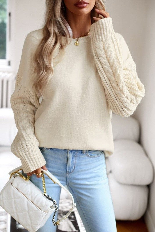 Cable knit sleeve sweater  Shop One Place
