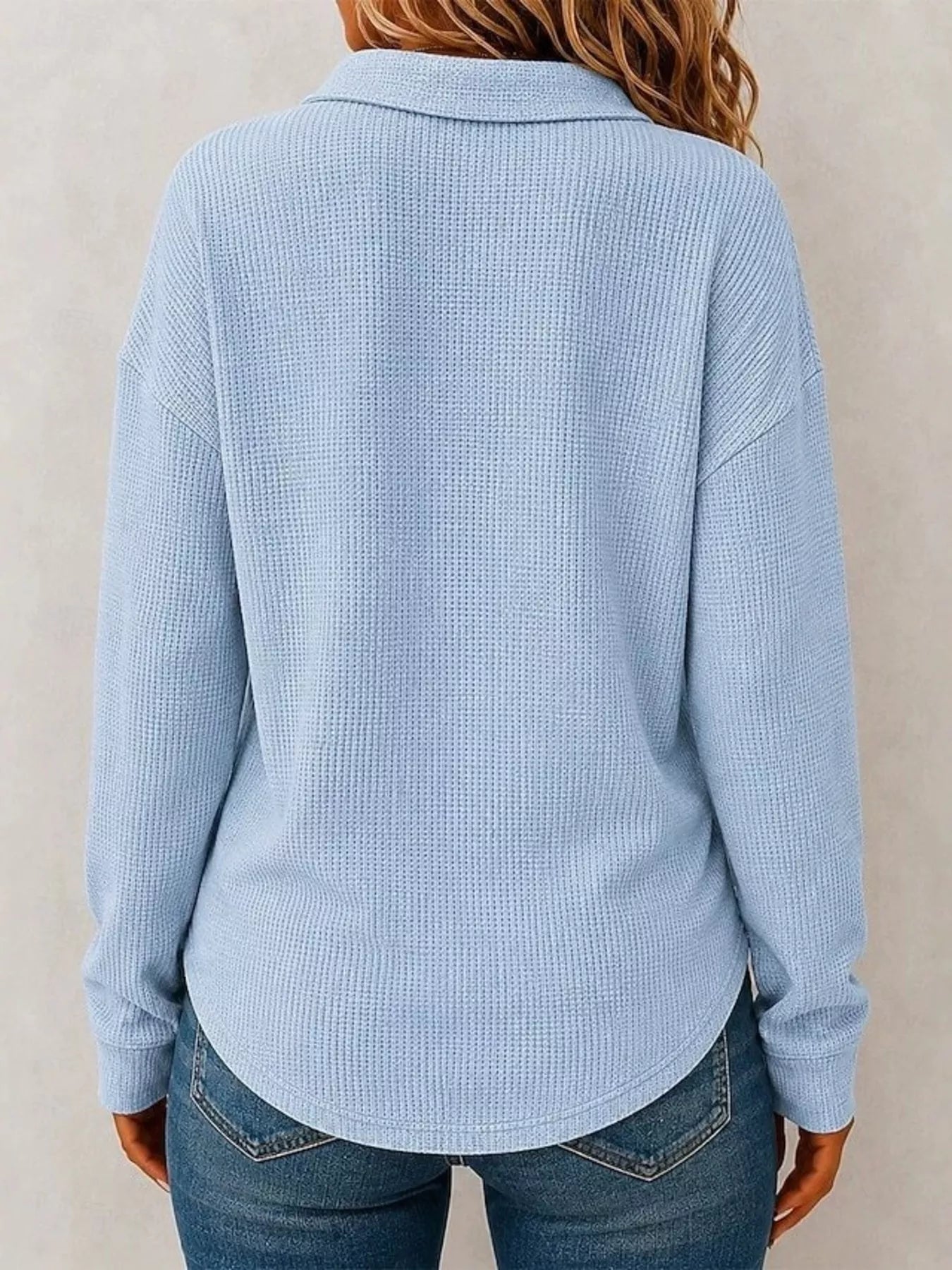 Full Size Waffle Knit Dropped Shoulder Polo Top Plus Size  Shop One Place