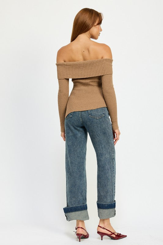 ASYMMETRICAL OFF SHOULDER TOP