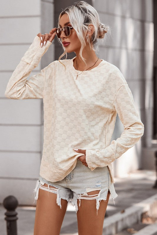 Women Beige Solid Textured Thumbhole Sleeve Top