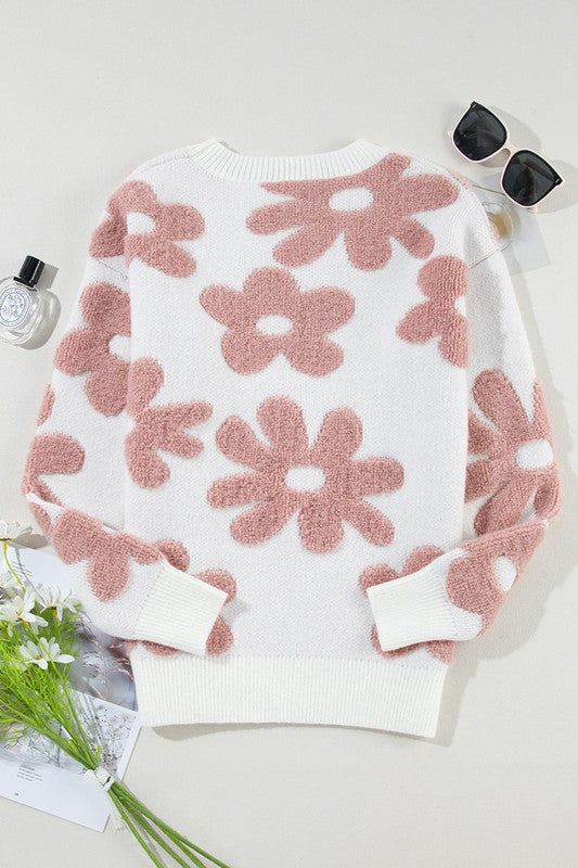 Women Flower Drop Shoulder Loose Sweater  Shop One Place