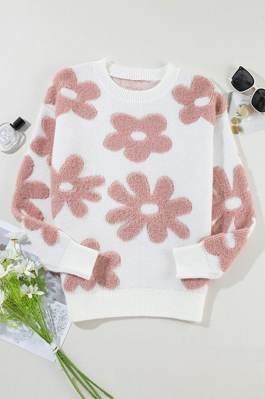 Women Flower Drop Shoulder Loose Sweater  Shop One Place