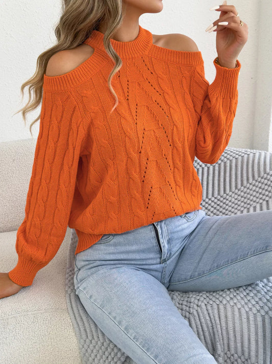 Women's Cold Shoulder Cable Knit Sweater