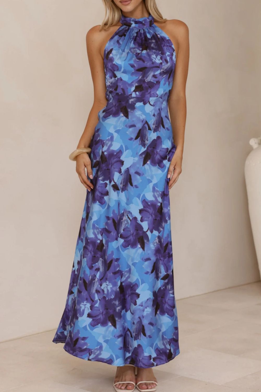 Floral Print Halter Neck Maxi Dress  Shop One Place