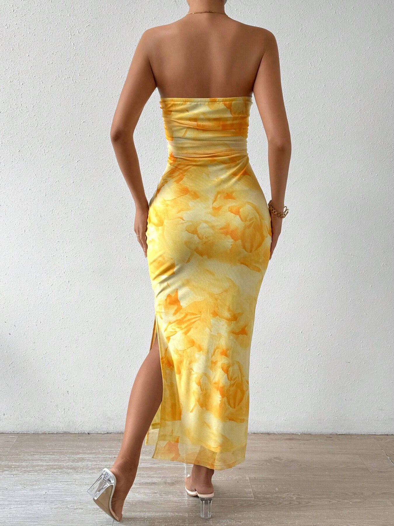 Ruched Strapless Bodycon Midi Dress  Shop One Place