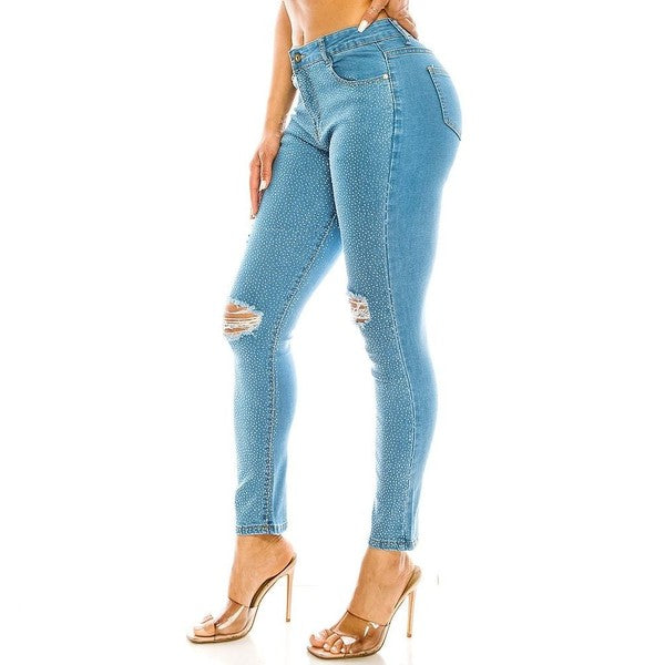 Brilliant Chic Rhinestone Denim Pants Dark  Shop One Place