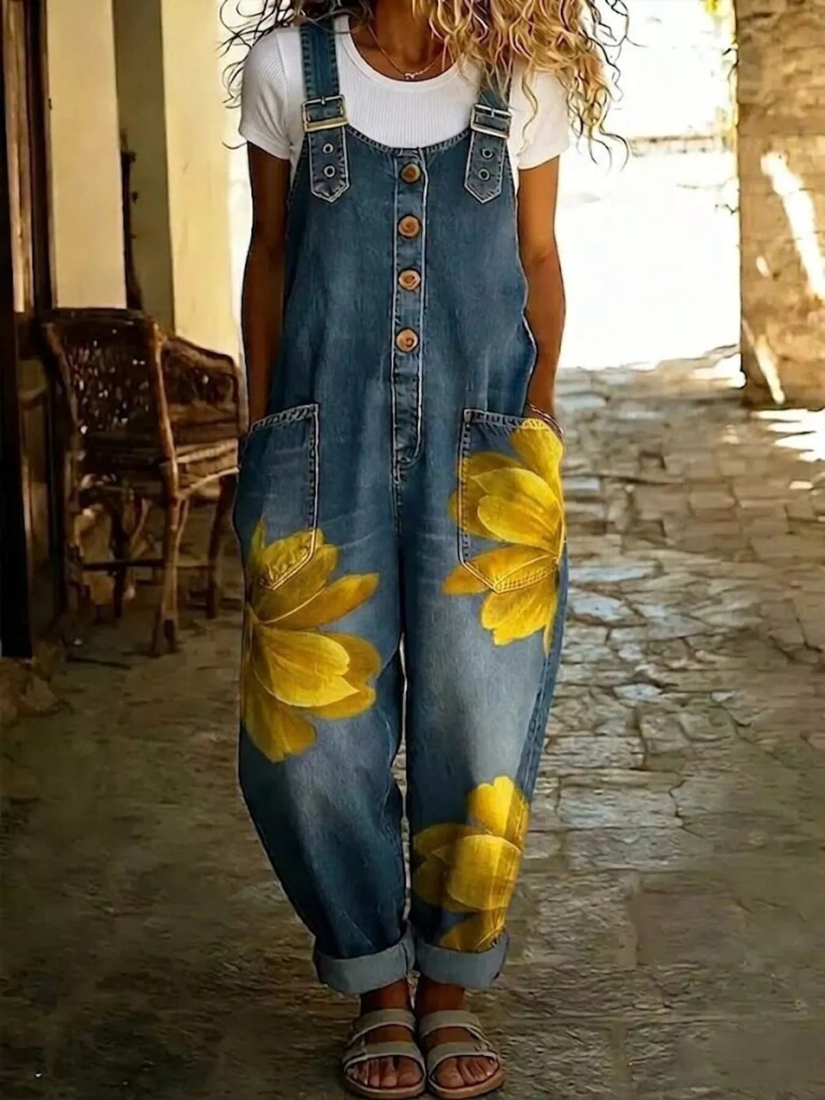 Women's Floral Print Button-Front Overalls – view 8