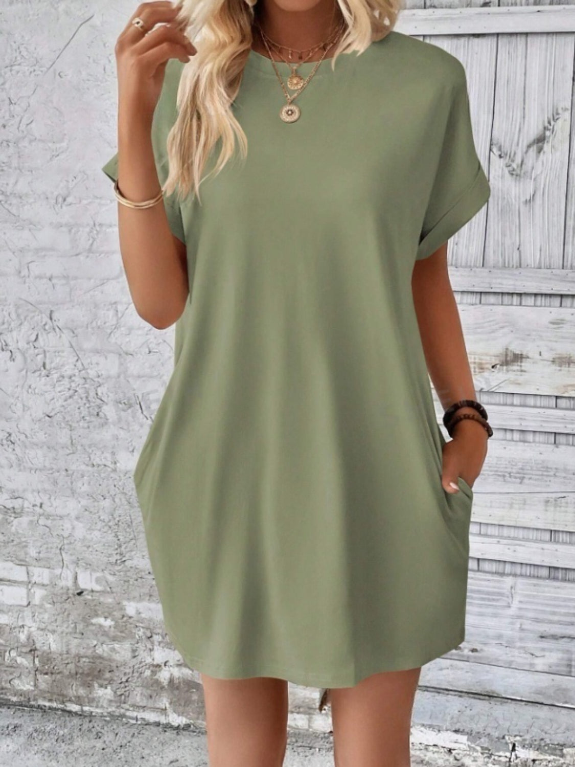 Short Sleeve Mini Tee Dress with Pockets  Shop One Place