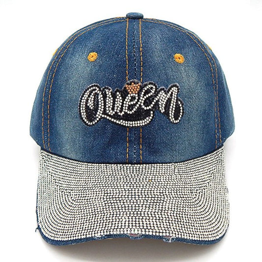 QUEEN Bling Rhinestone Patch Baseball Cap Denim  Shop One Place
