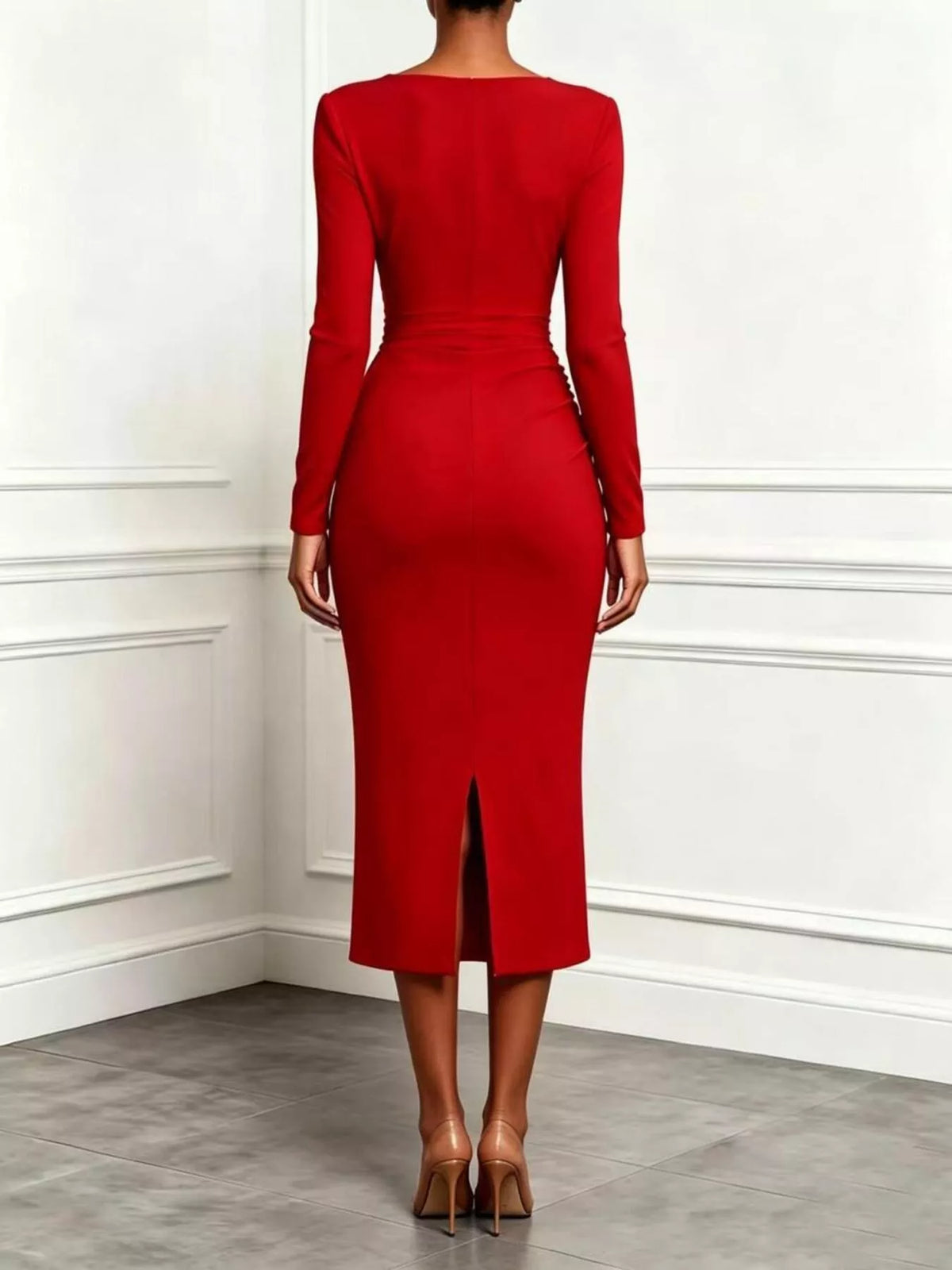 Ruffled Surplice Long Sleeve Dress  Shop One Place