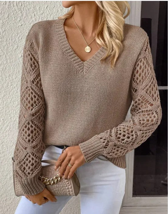 Women's  Long Sleeve Hollow Knitted Sweater  Shop One Place