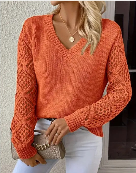 Women's  Long Sleeve Hollow Knitted Sweater  Shop One Place