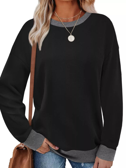 Contrast Trim Crew Neck Casual Sweatshirt  Shop One Place