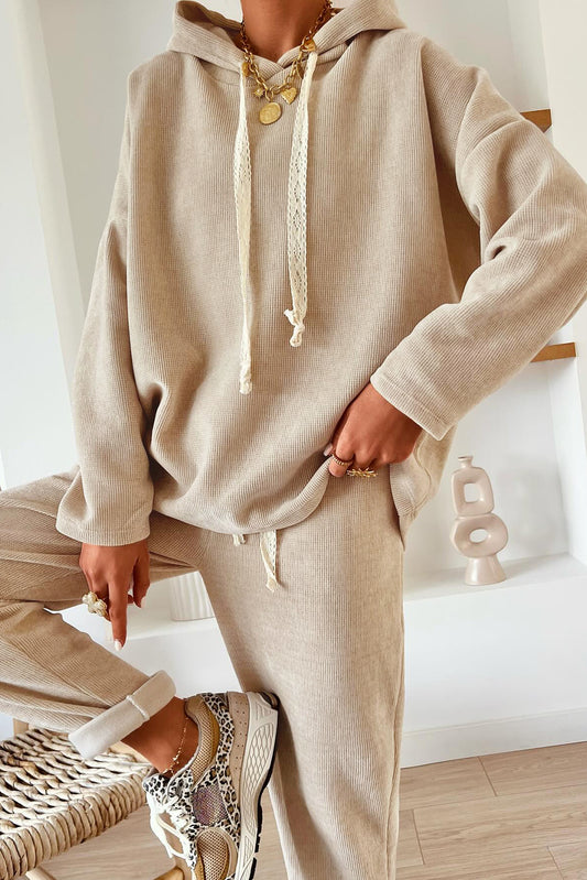 Jet Stream Drawstring Pullover Hoodie and High Waist Pants Corduroy Suit  Shop One Place