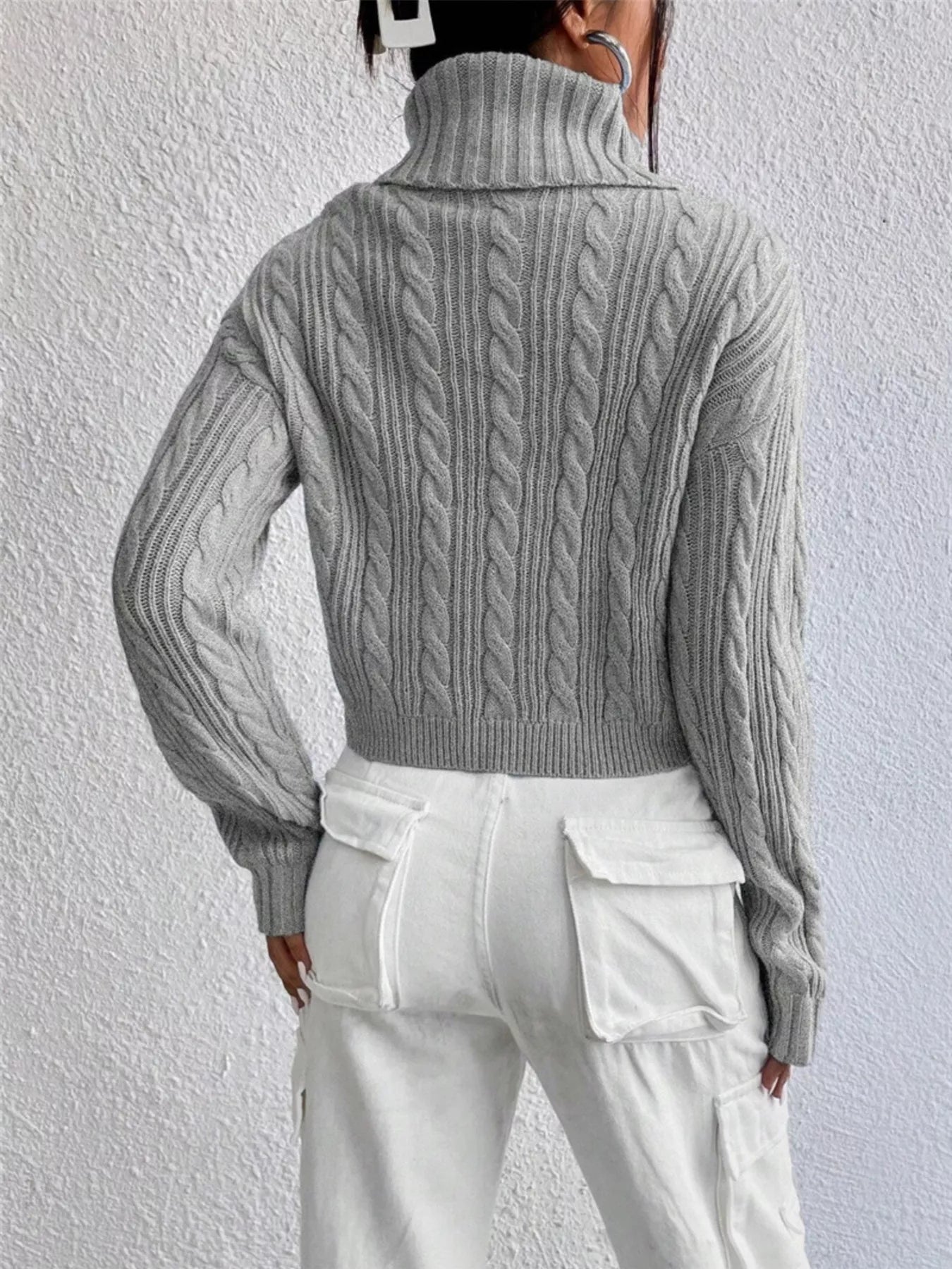 Cable-Knit Turtleneck Long Sleeve Sweater  Shop One Place