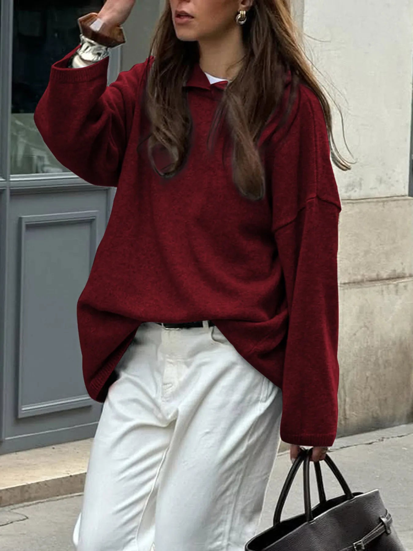 Oversized Long Sleeve Hooded Sweater  Shop One Place