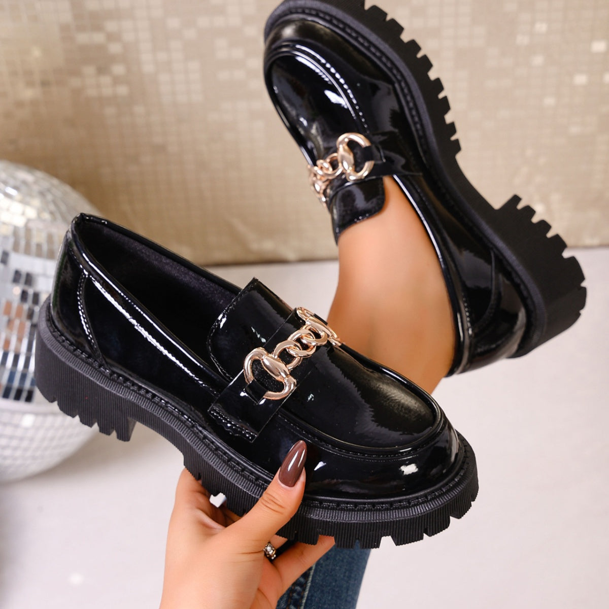 Chain Decor Round Toe Loafers  Shop One Place