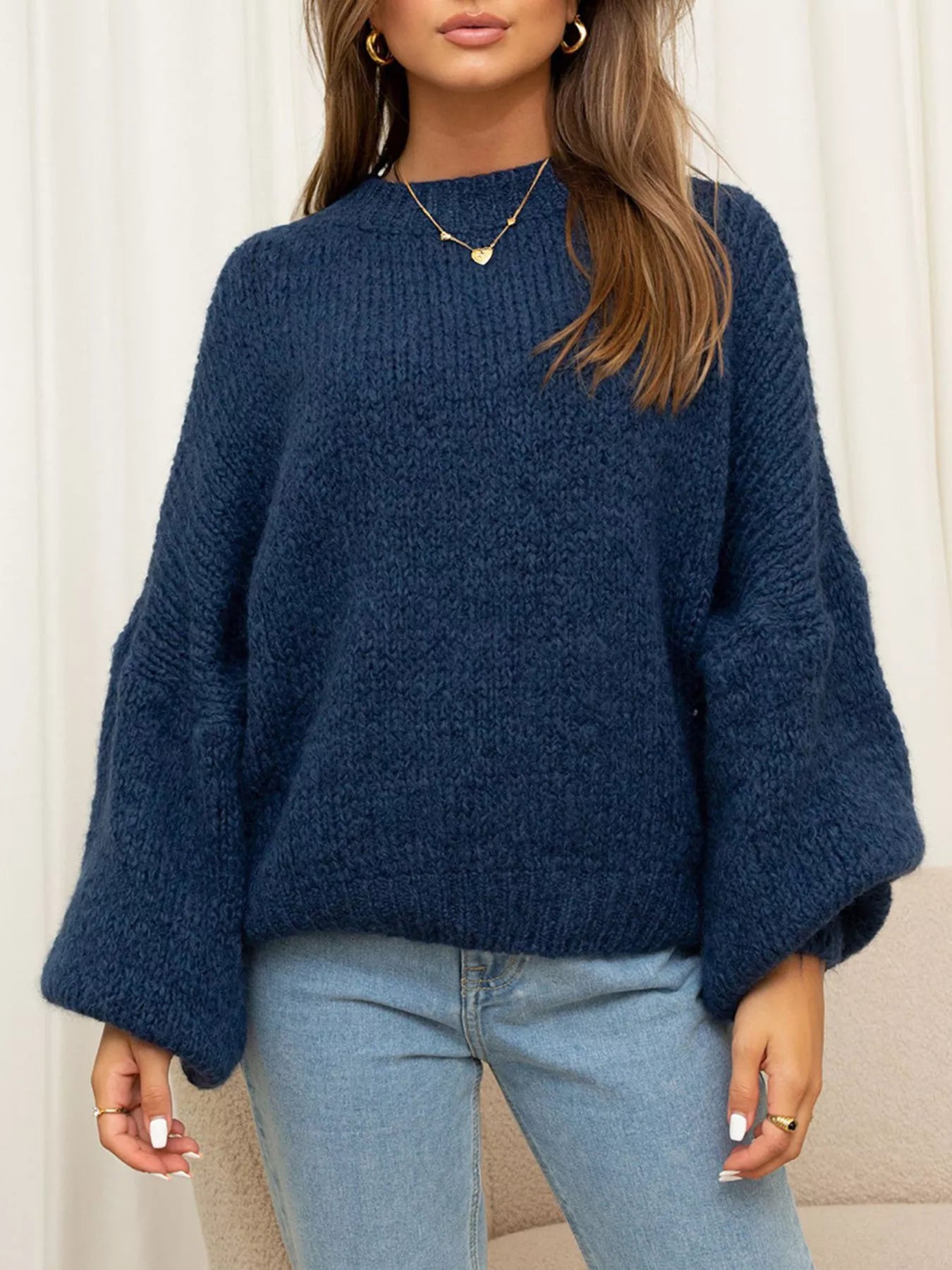 Round Neck Dropped Shoulder Sweater  Shop One Place