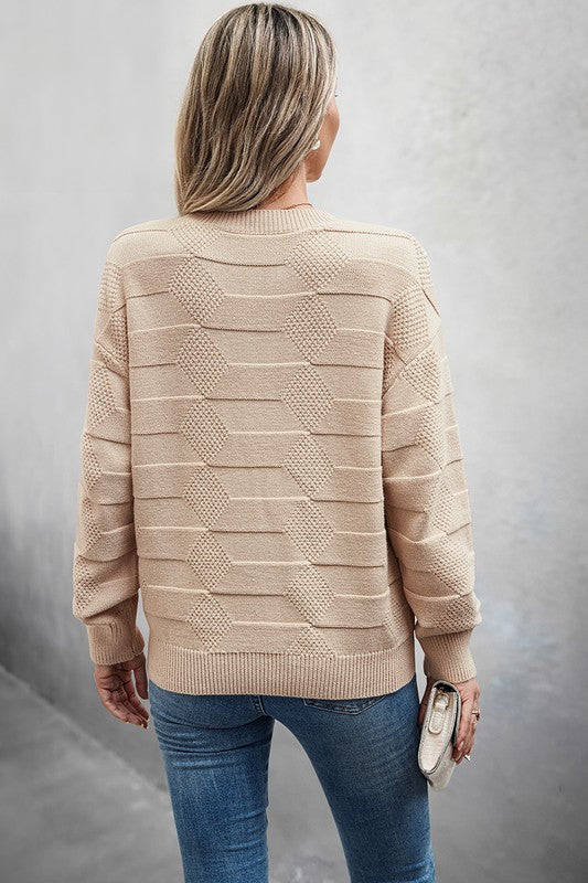 Solid Round Neck Knit Loose Long Sleeves Sweater  Shop One Place