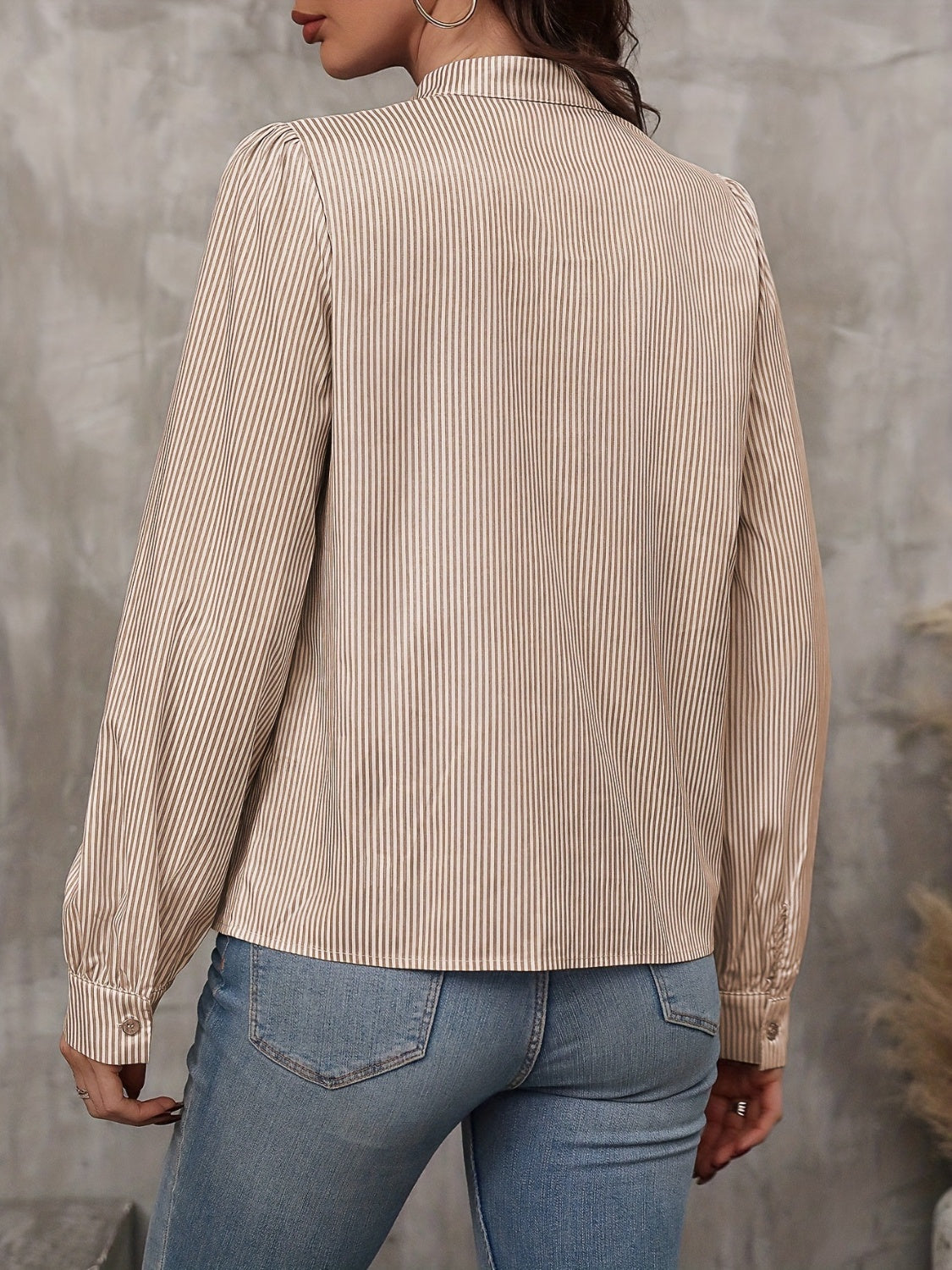 Tied Striped Long Sleeve Blouse  Shop One Place