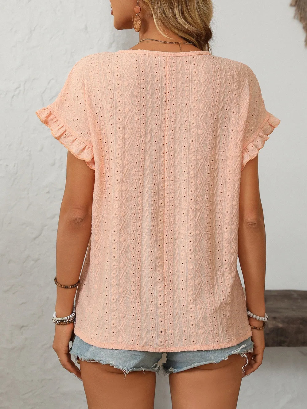 Mandy Eyelet Round Neck Short Sleeve Top  Shop One Place