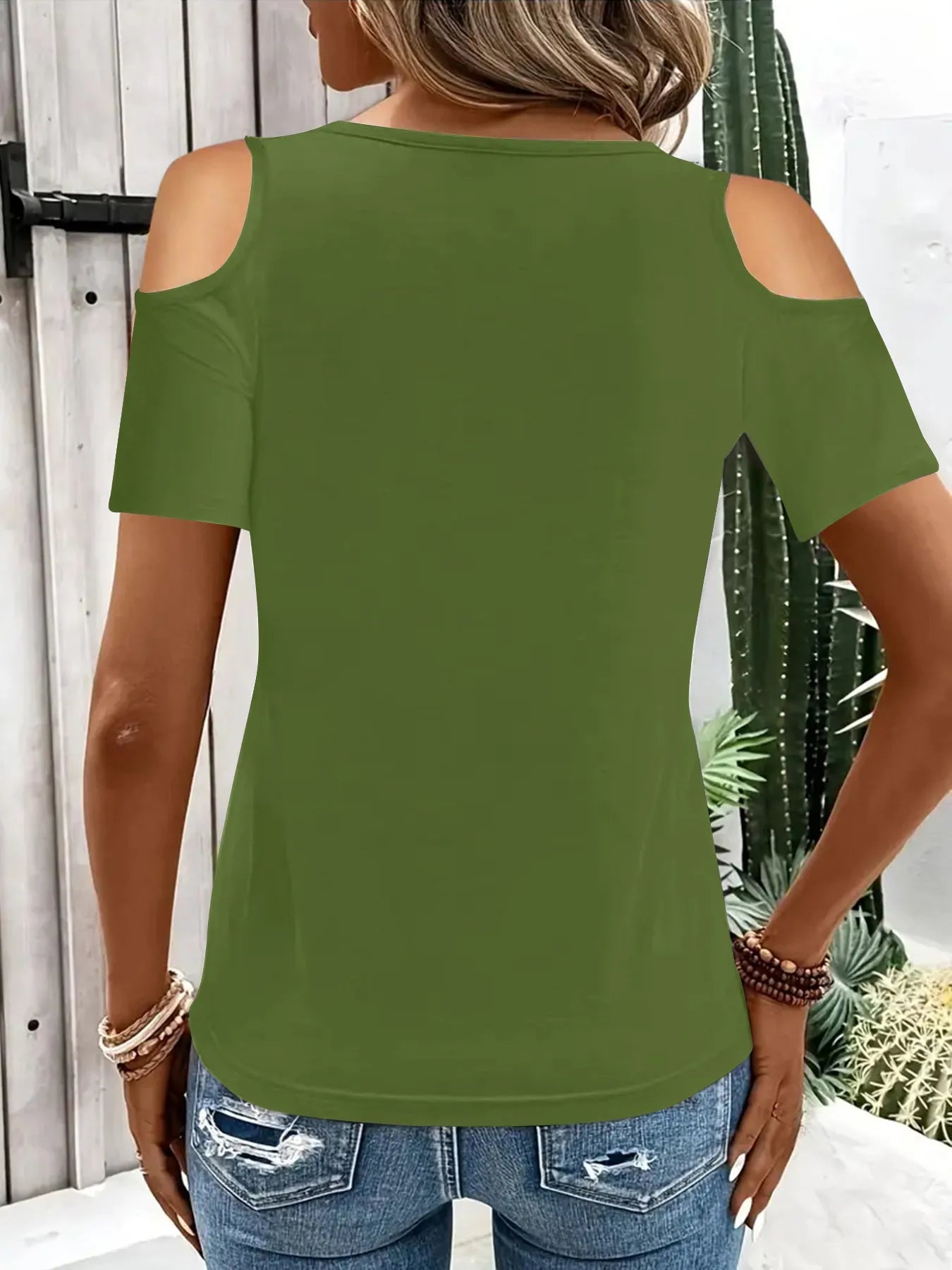 Cold Shoulder T-Shirt with Metal Ring Detail  Shop One Place