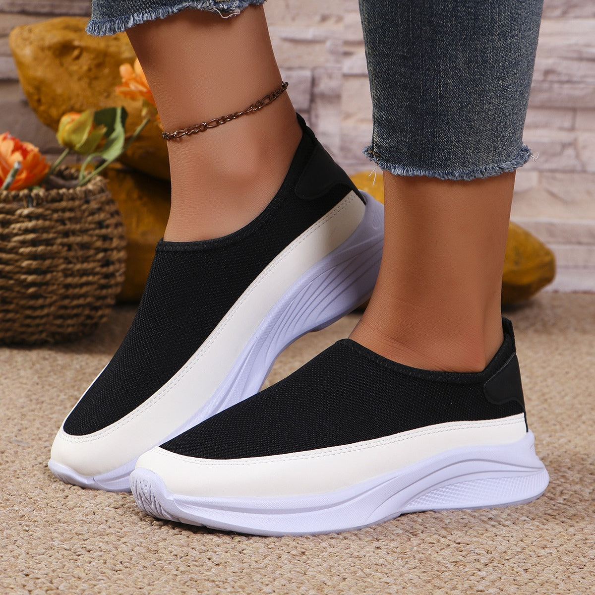 Mesh Contrast Flat Slip-Ons  Shop One Place