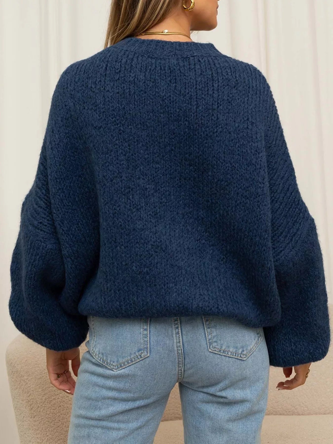 Round Neck Dropped Shoulder Sweater  Shop One Place