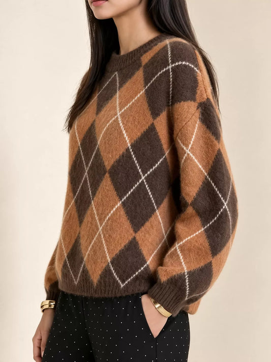 Women's Argyle Fuzzy Knit Sweater – view 2