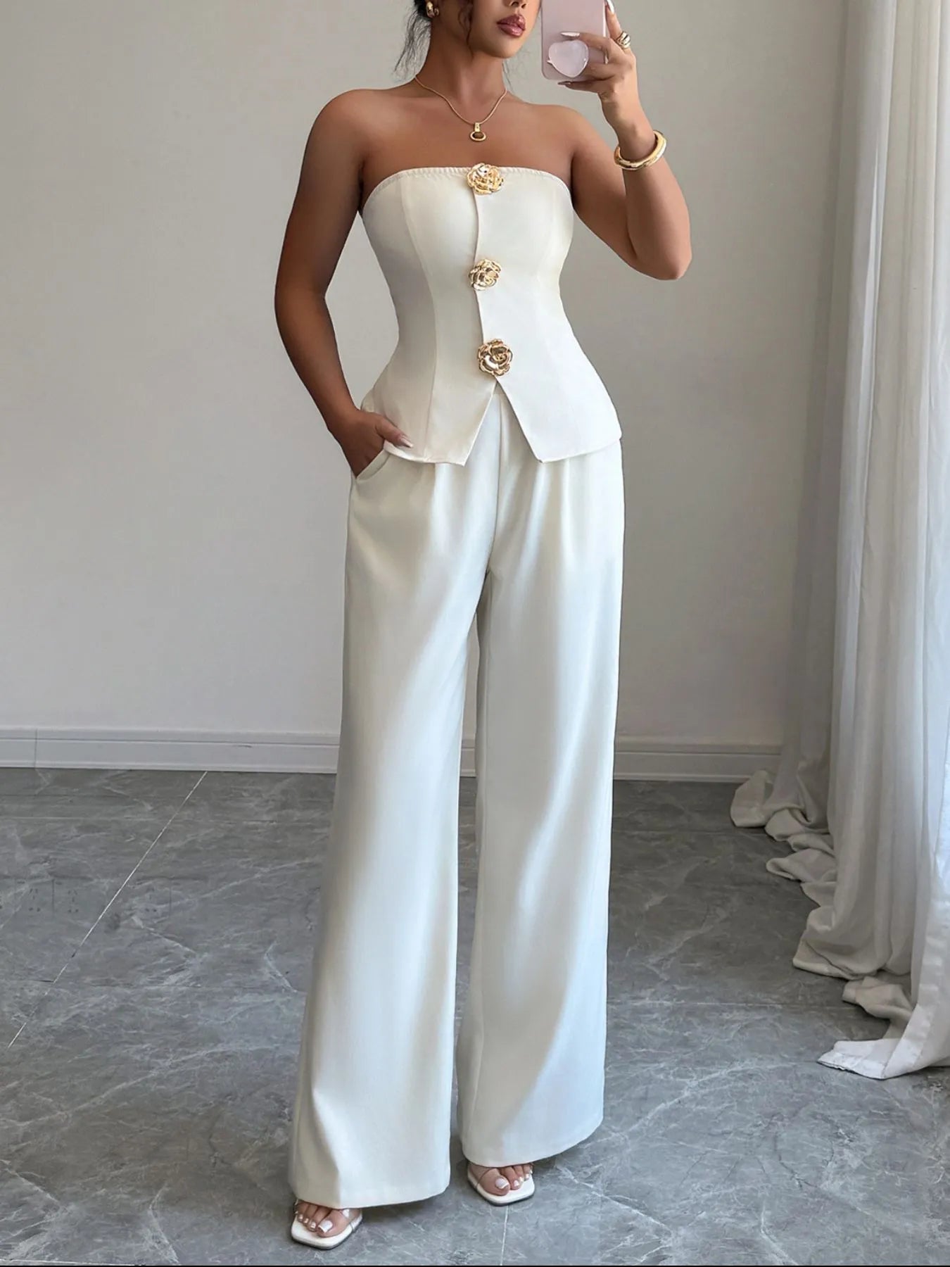Tube Top and Wide Leg Pants Set  Shop One Place