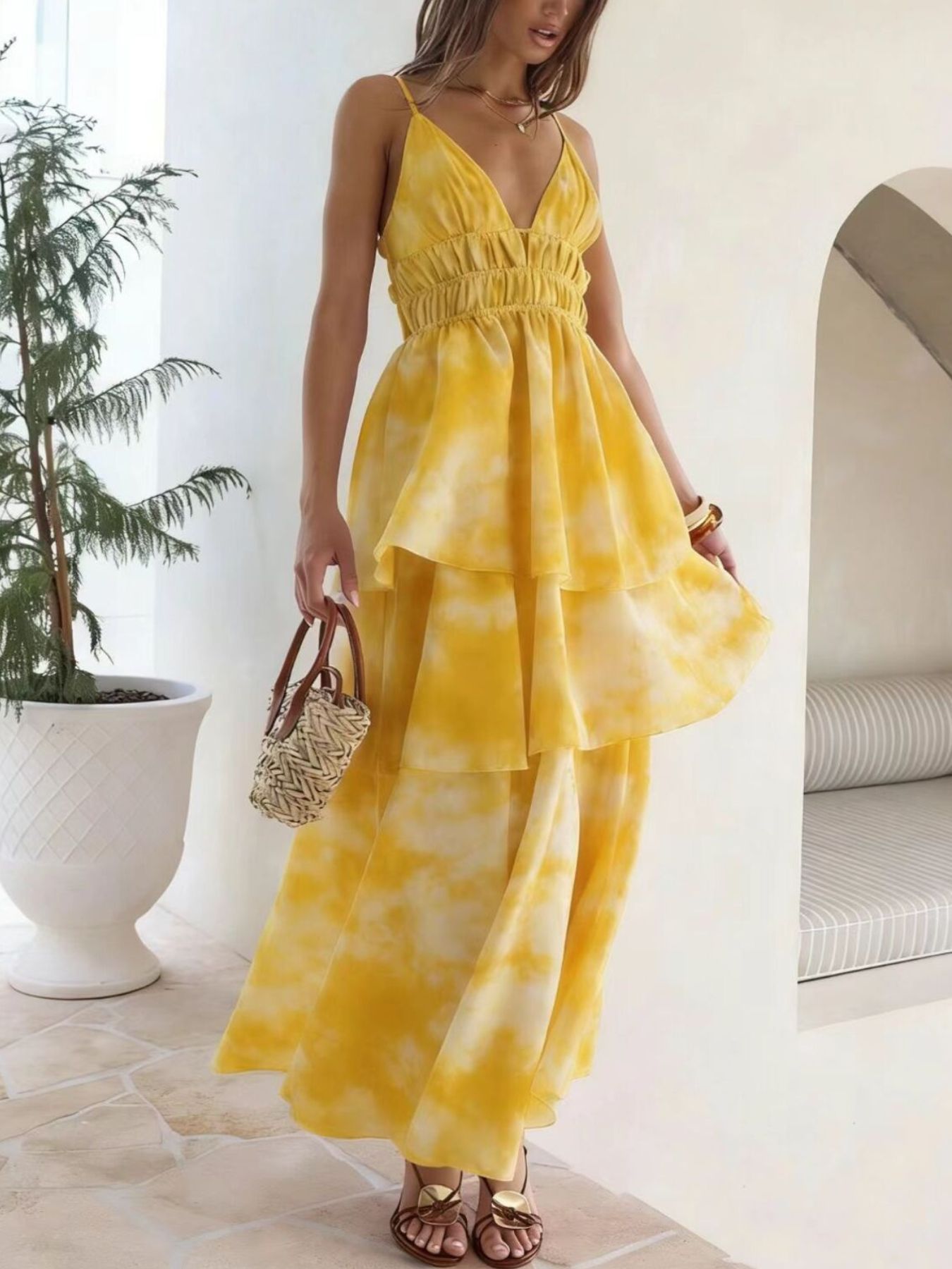 Tie-Dye Ruffled Layered Maxi Dress  Shop One Place