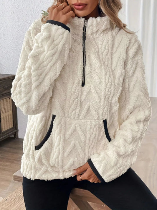 Full Size Sherpa Half Zip Sweatshirt Plus Size  Shop One Place