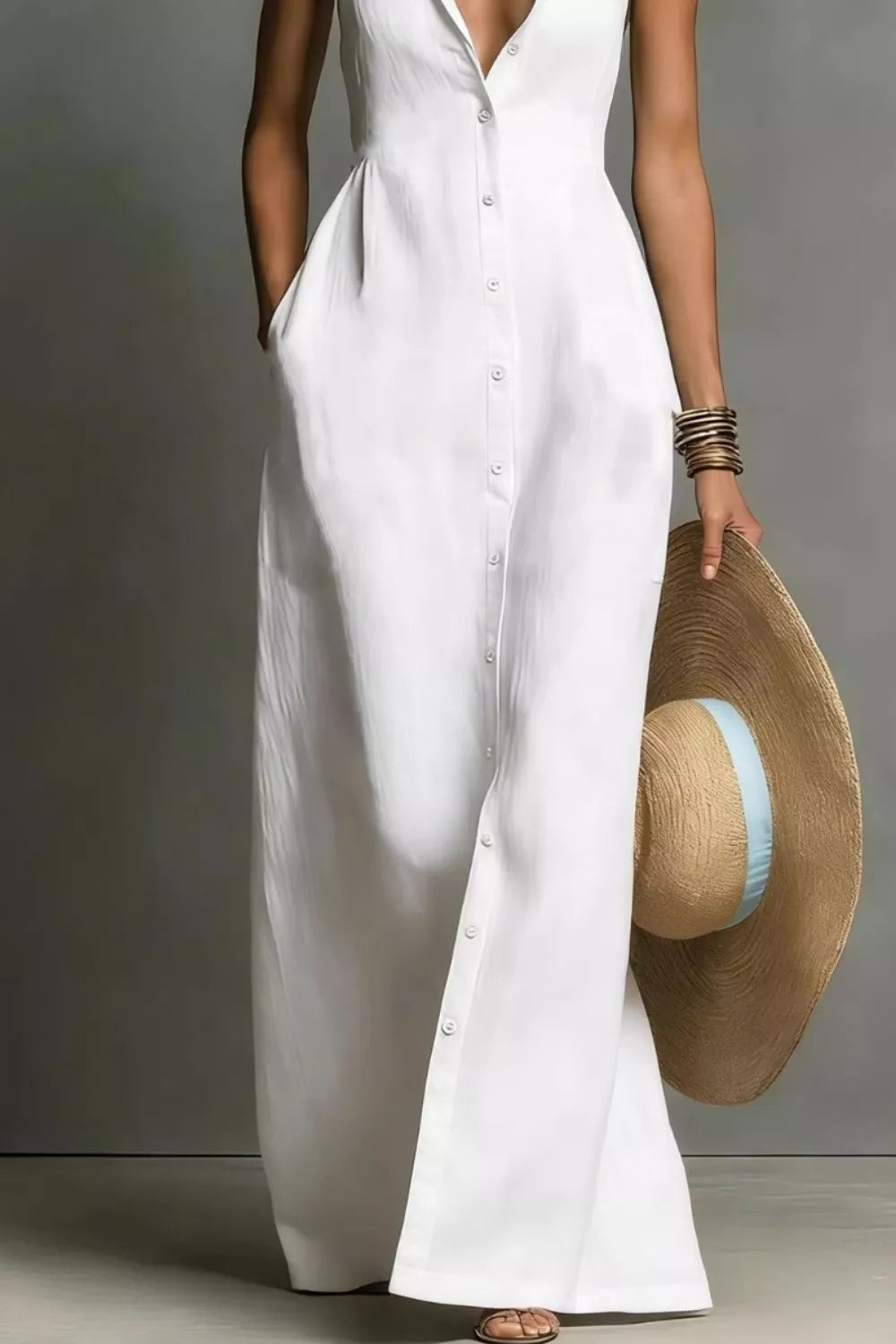Sleeveless Button-Down Maxi Dress  Shop One Place