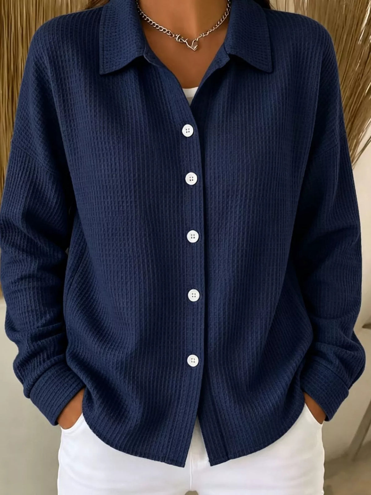 Women's Waffle Knit Button-Down Shirt – view 8