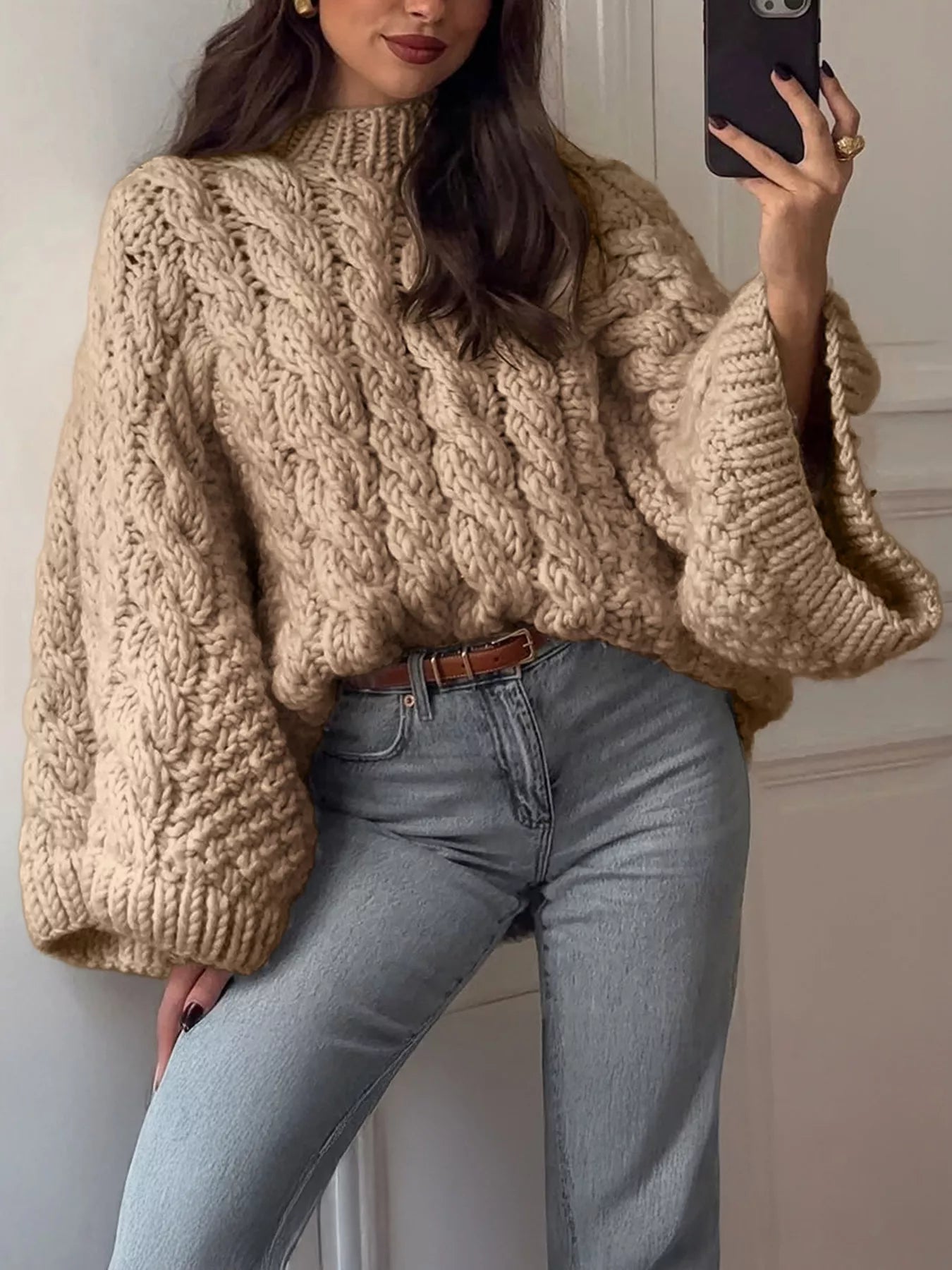 Cable Knit Round Neck Sweater  Shop One Place