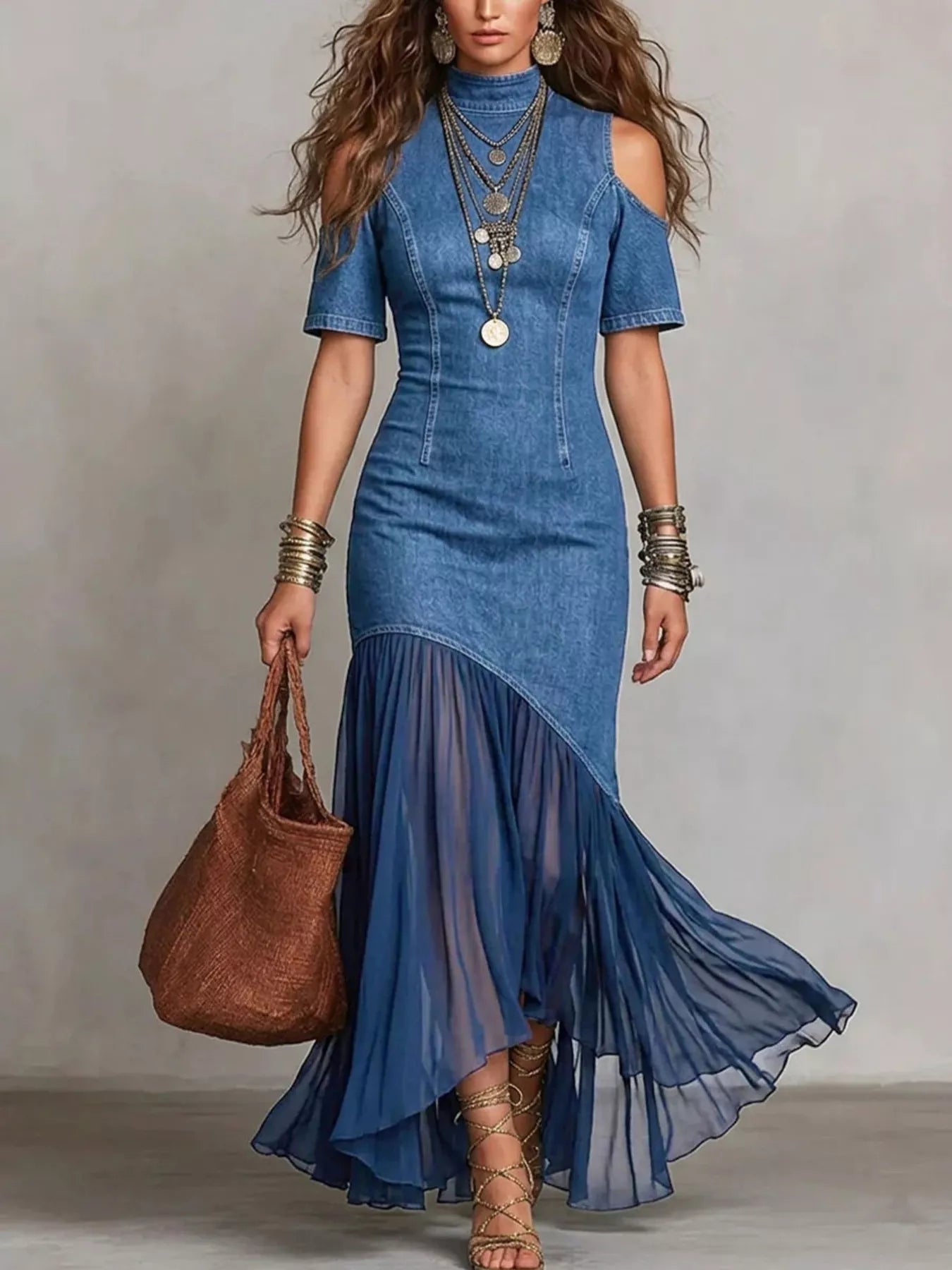 Cold Shoulder Ruffle Hem Maxi Dress  Shop One Place
