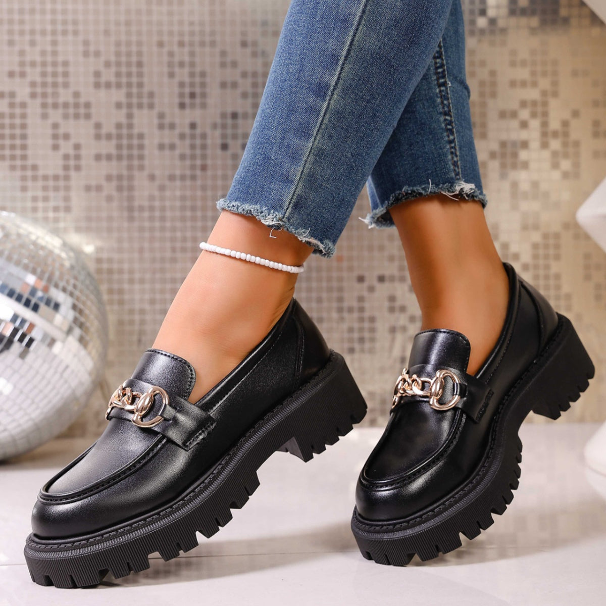 Chain Decor Round Toe Loafers  Shop One Place