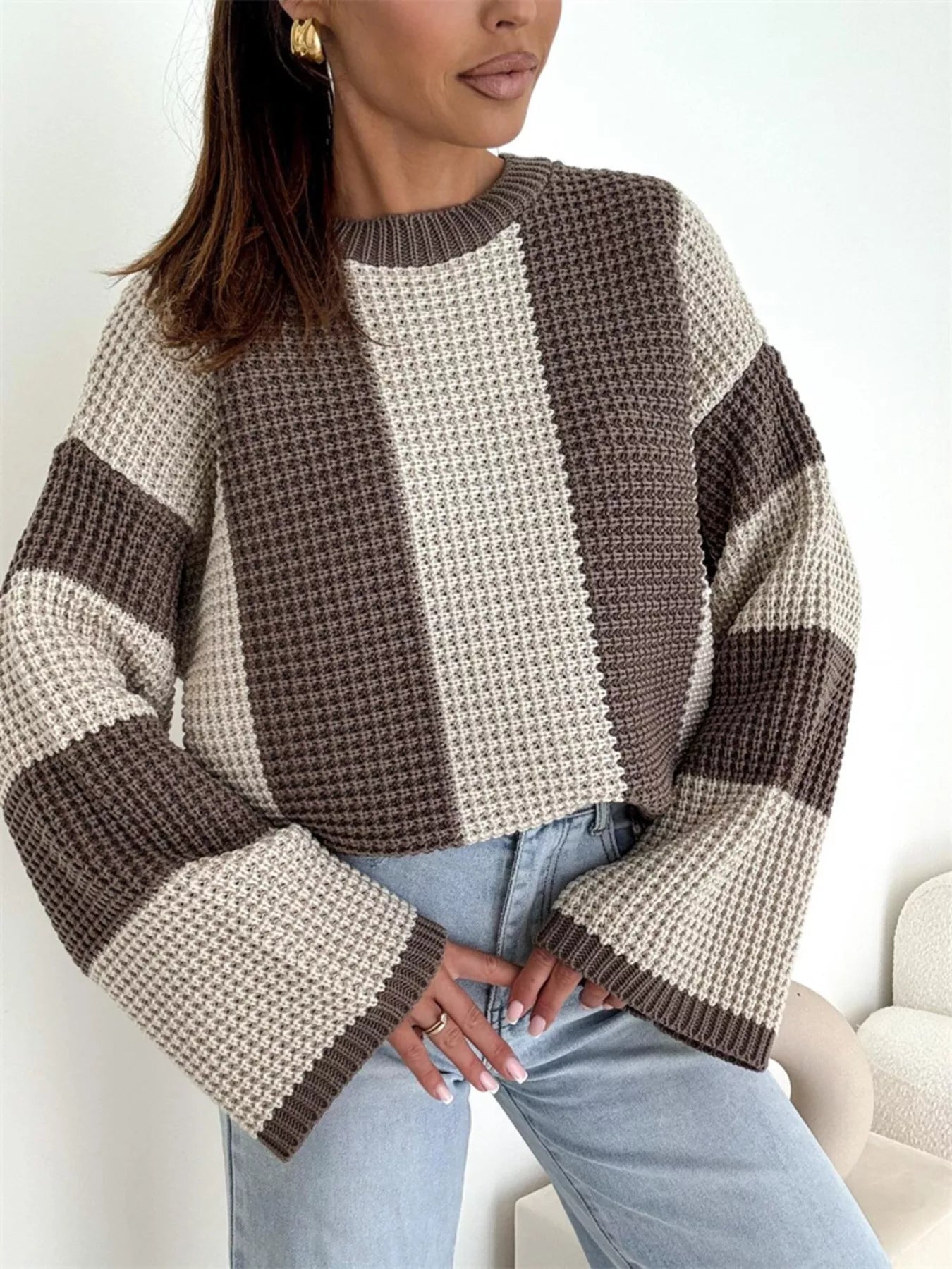 Color Block Long Sleeve Sweater  Shop One Place