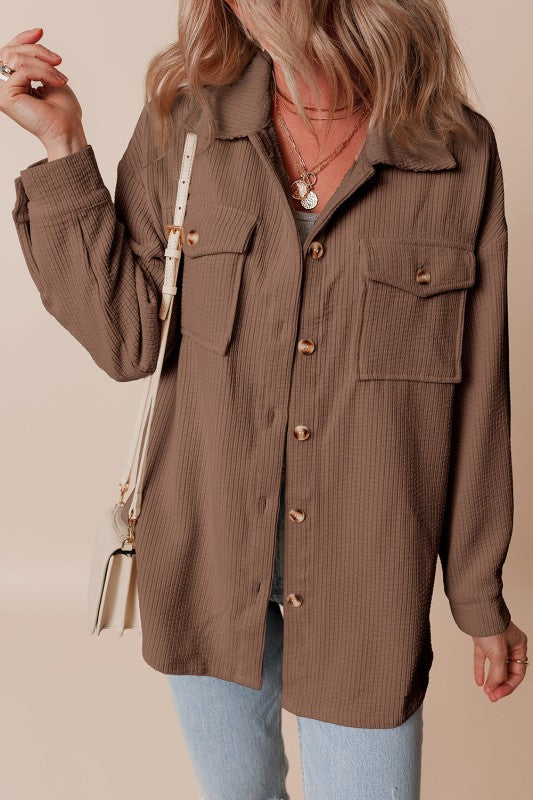 Solid Corduroy Button-Up Pocketed Shacket  Shop One Place