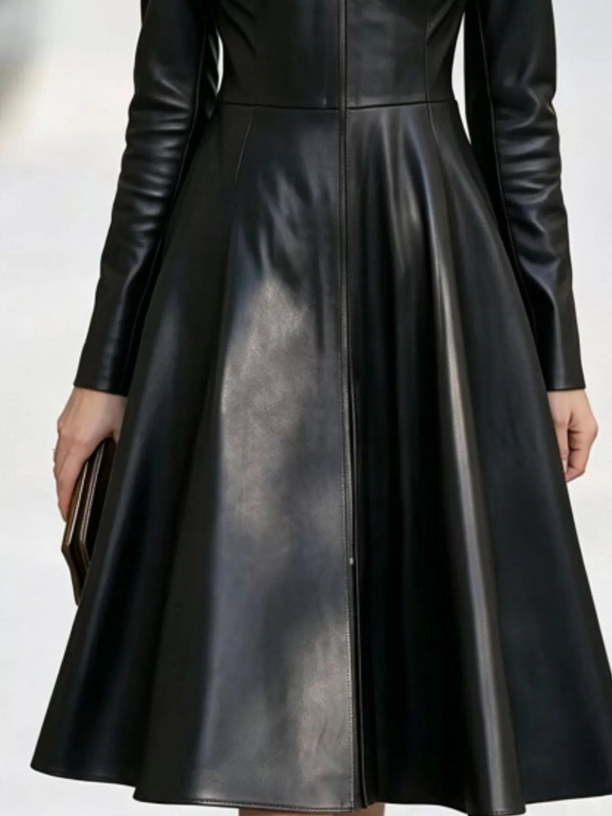 Women's Faux Leather Zip-Front A-Line Midi Dress – view 9