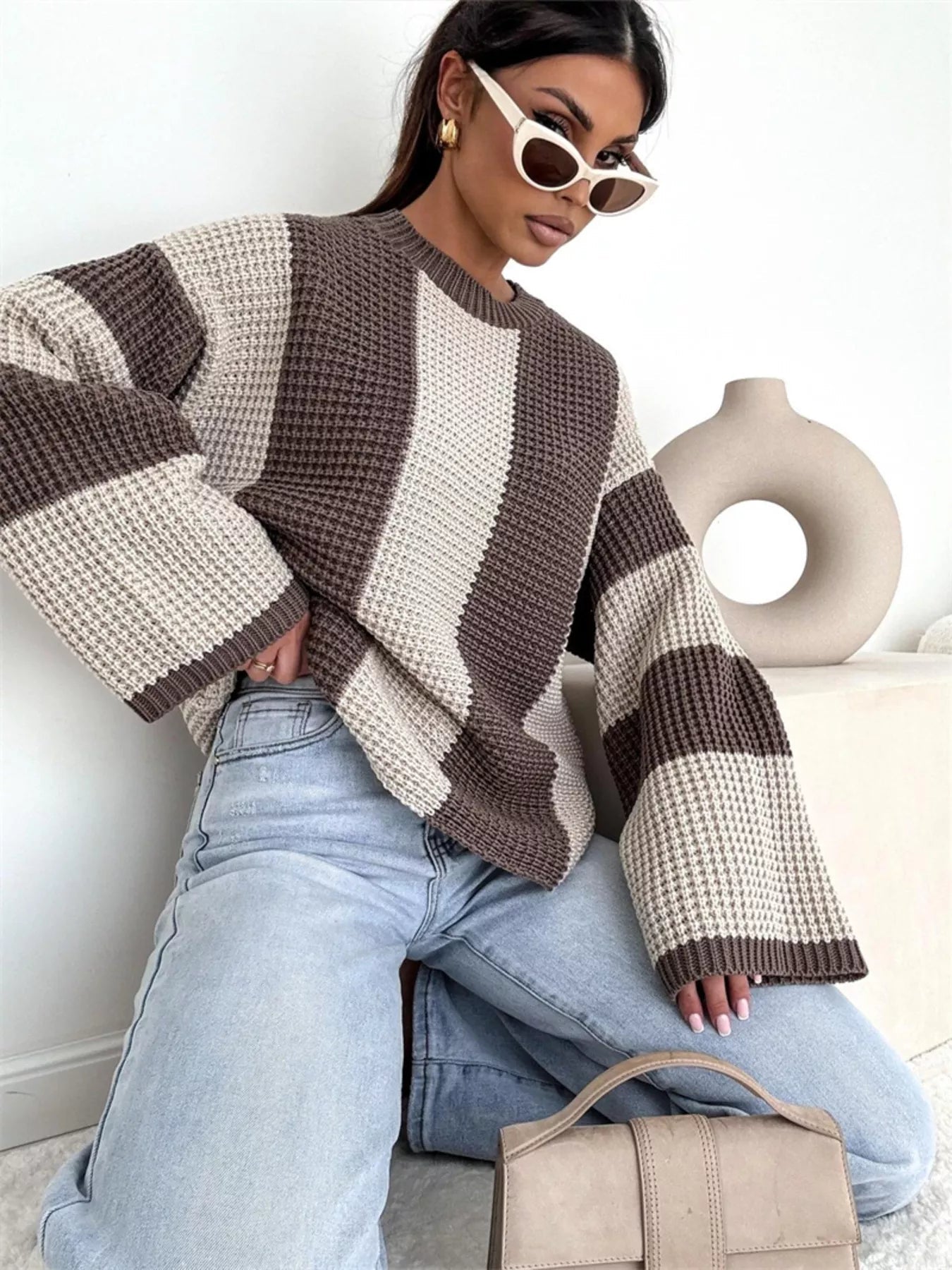 Color Block Long Sleeve Sweater  Shop One Place