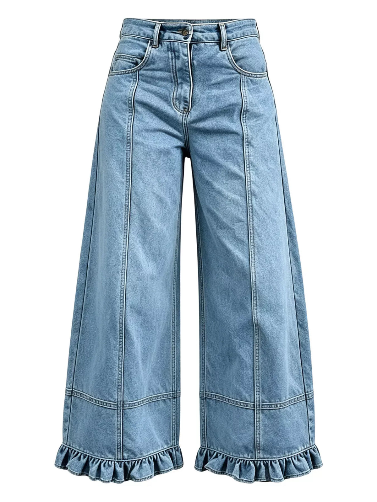 Full Size High-Waisted Wide-Leg Ruffled Hem Jeans Plus Size  Shop One Place